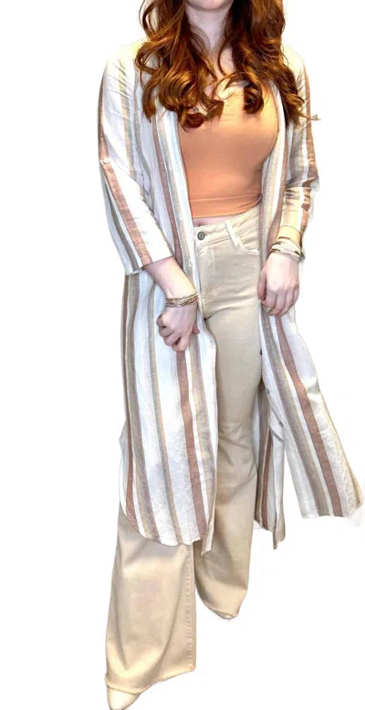 Charlie B Looking Chic In Stripes Duster In Beige Multi In Nude