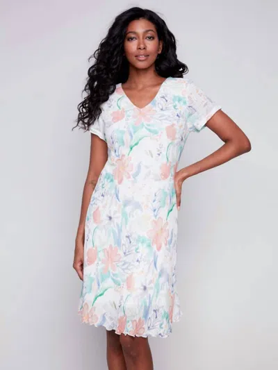 Charlie B Lotus Floral Cap Dress In White