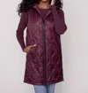 Charlie B Hooded Quilted Puffer Vest In Port Red In Pink