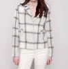 Charlie B Lurex Plaid Short Jacket In Beige In White