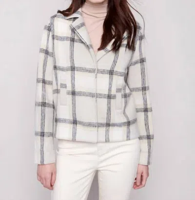 Charlie B Lurex Plaid Short Jacket In Beige In White