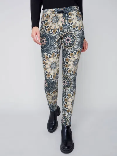Charlie B Mandela Crinkle Pants In Cream/gold/green/blue In Multi