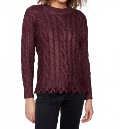 Charlie B Metallic Cable Knit Sweater In Cabernet In Purple