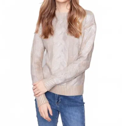 Charlie B Metallic Cable Knit Sweater In Camel In Gray