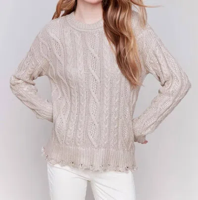 Charlie B Metallic Cable Knit Sweater In Champagne
