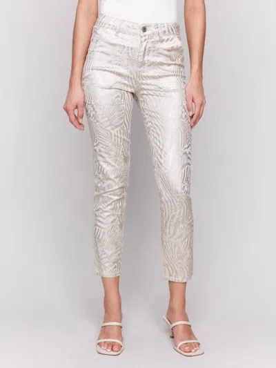 Charlie B Metallic Print Twill Pants In Zebra In Multi