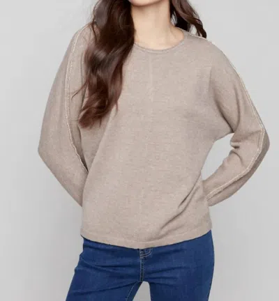 Charlie B Metallic Sleeve Sweater In Heather Taupe In Gray