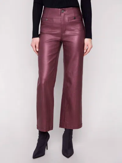 Charlie B Metallic Wax Flared Pant In Cabernet In Red