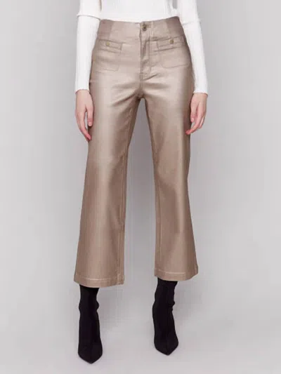 Charlie B Metallic Wax Flared Pants In Bronze In Gold