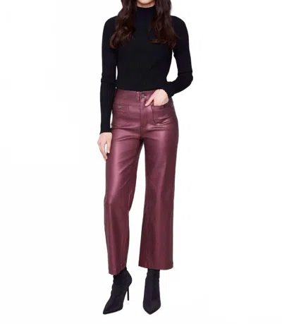 Charlie B Metallic Wax Flared Pants In Cabernet In Red