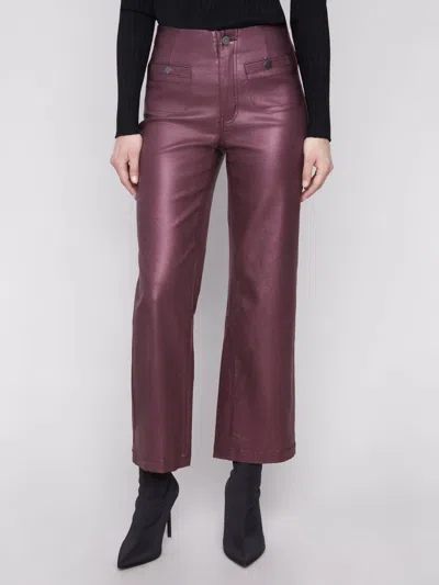 Charlie B Metallic Wax Twill Flare Leg Pants In Cabernet In Burgundy