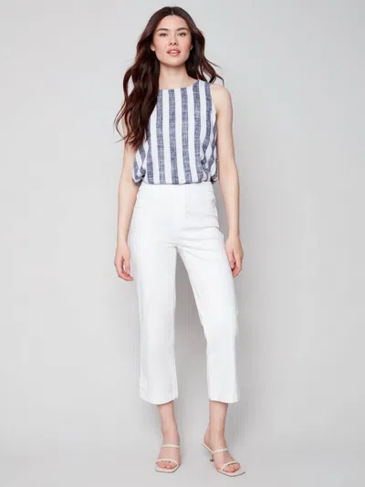 Charlie B Mid Rise Relaxed Denim Pant In White In Multi