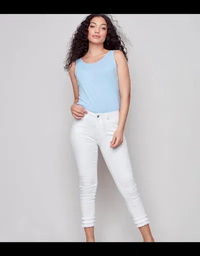 Charlie B Mid Rise Slim Leg Frayed Hem Ankle Jean In White 002