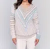 Charlie B Mitered V-neck Sweater In Frost