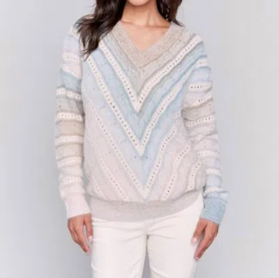 Charlie B Mitered V-neck Sweater In Frost
