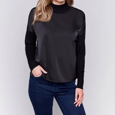 Charlie B Mock Neck Front Seam Top In Black