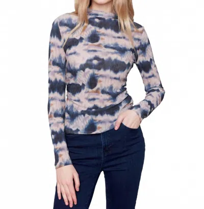 Charlie B Printed Ruched Mock Neck Top In Tie Dye In Blue