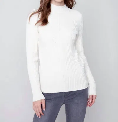 Charlie B Mock Neck Rib Sweater In Ecru Cream In White