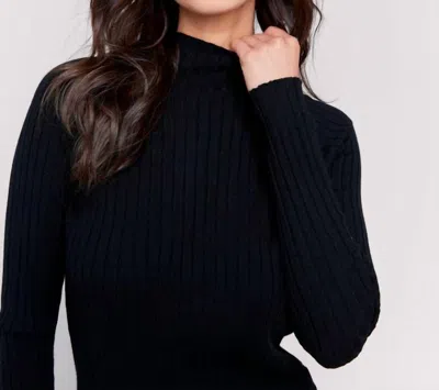 Charlie B Mock Neck Ribbed Fine Knit Sweater In Black