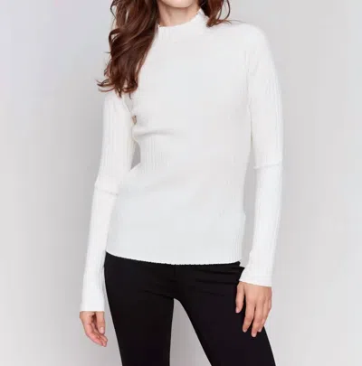Charlie B Mock Neck Ribbed Sweater In Ecru In White