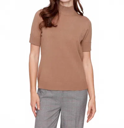 Charlie B Mock-neck Short-sleeve Light Weight Sweater In Truffle
