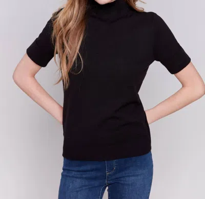 CHARLIE B MOCK NECK SHORT SLEEVE TOP IN BLACK
