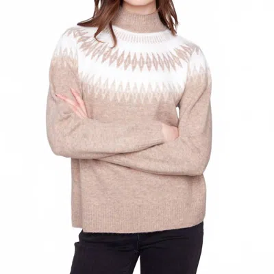Charlie B Mock Neck Sweater In Beige In Pink