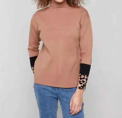 Charlie B Mock Neck Sweater In Truffle In Multi