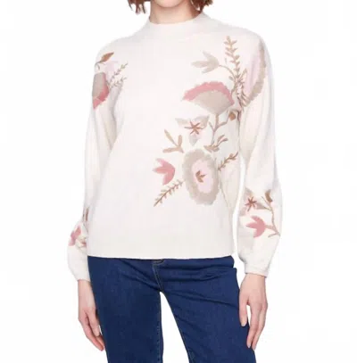 Charlie B Mock Neck Sweater With Placed Print In Natural In White