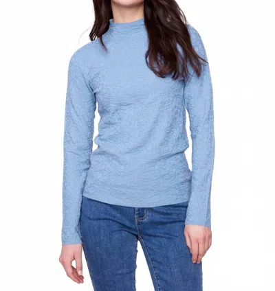 Charlie B Mock Neck Textured Sweater In Oxford In Blue