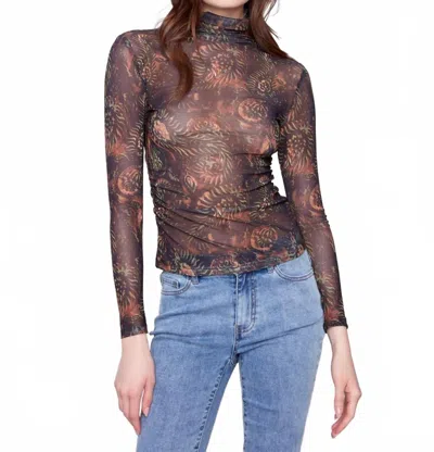 Charlie B Mock Neck Top With Side Ruching In Multi