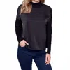 Charlie B Mockneck Satin-knit Combo Top In Black In Black