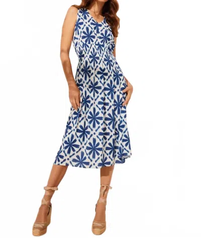 Charlie B Mosaic Pattern V-neck Dress In Blue