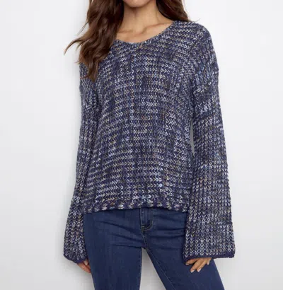 Charlie B Novelty Yarn Crochet Sweater In Blue