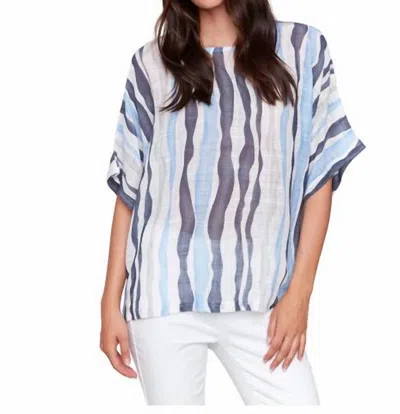 Charlie B Ocean Waves Striped Gauze Top In Surf In Blue