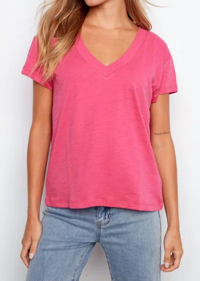 Charlie B Organic Cotton Drop Shoulder V-neck T-shirt In Fuchsia In Multi