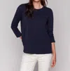 Charlie B Organic Cotton Slub 3/4 Sleeve Top In Navy
