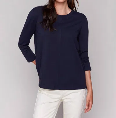 Charlie B Organic Cotton Slub 3/4 Sleeve Top In Navy