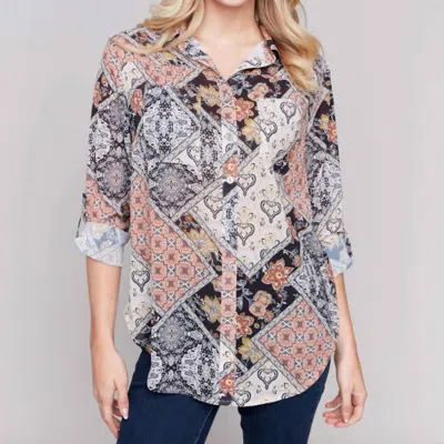 Charlie B Paisley Button Three Quarter Sleeve Blouse In Multi