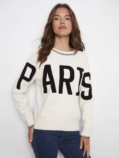 Charlie B Paris Bouclé Sweater With Blanket Stitch In Beige + Black In White