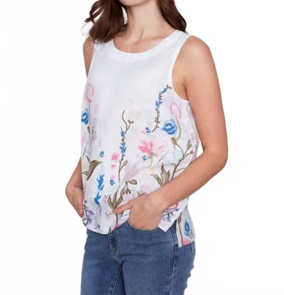 Charlie B Pastel Border Linen Top In White