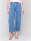 Charlie B Mid-rise Cropped Flare Patch Pocket Pant In Blue Jean In Blue
