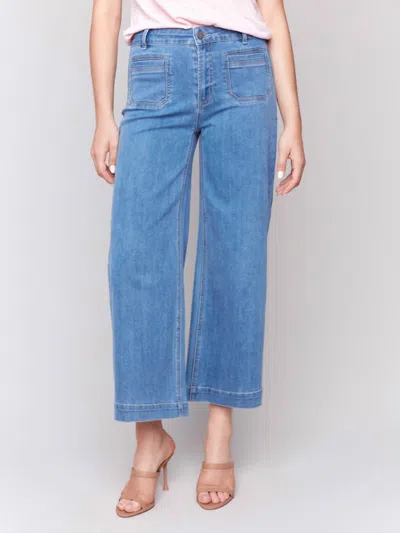 CHARLIE B PATCH POCKET FLARE JEAN IN BLUE