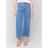 Charlie B Mid-rise Cropped Flare Patch Pocket Pant In Blue Jean In Blue