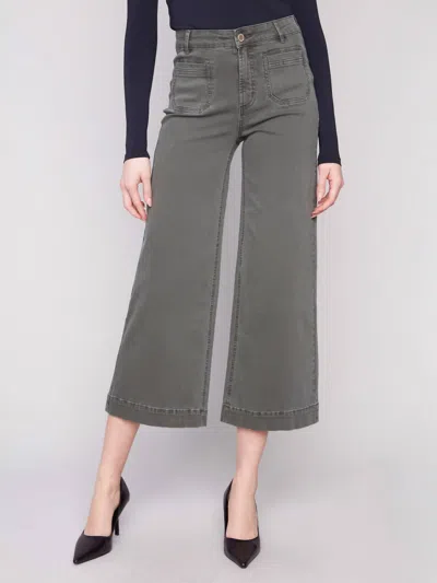 Charlie B Patch Pocket Flare Twill Pants In Spruce In Gray