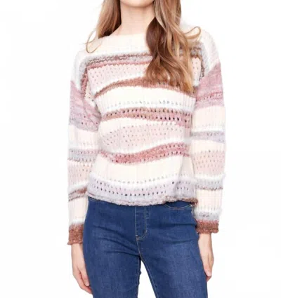 Charlie B Patchwork Knit Drop Shoulder Sweater In Fig In Multi