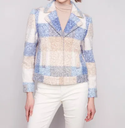 Charlie B Plaid Bouclé Knit Short Coat In Oxford In Blue