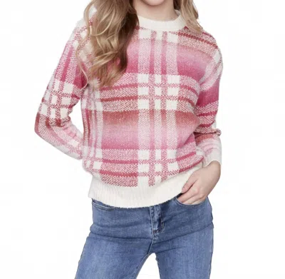 Charlie B Plaid Crew Neck Sweater In Magenta Jacquard In Multi