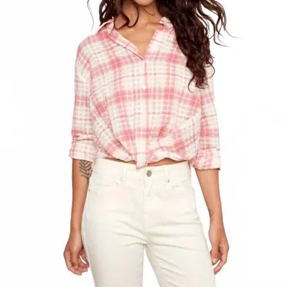 Charlie B Plaid Printed Twist Blouse In Candy In Pink