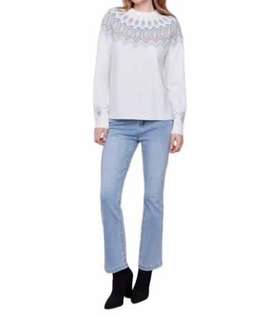 CHARLIE B PLUSH JACQUARD SKI RAGLAN SWEATER IN CREAM